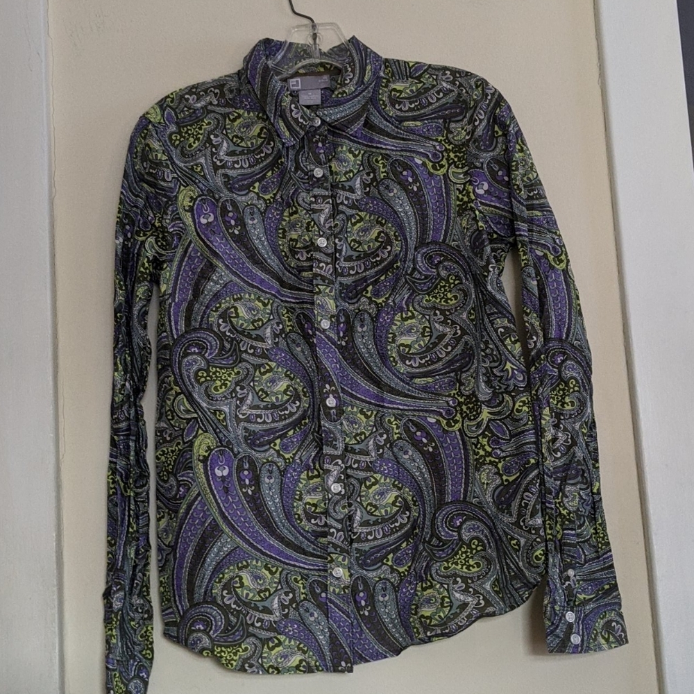 Silk blend JCP button down long sleeve shirt top M